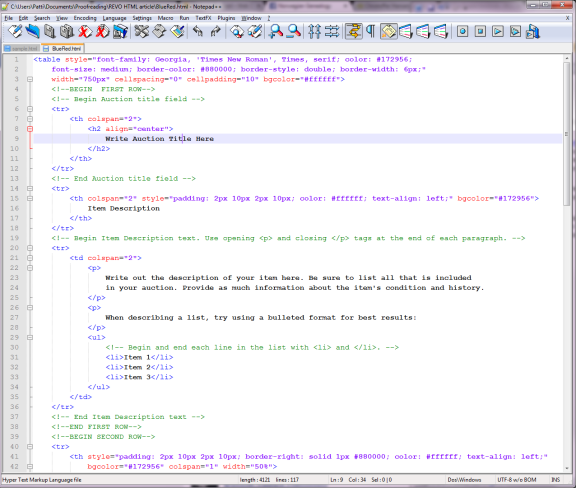 This is a sample of what the HTML coding will look like in NotePad++.